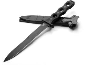 BENCHMADE 185BK SOCP Fixed Blade Knife 7.11" Double Edge Plain Dagger Blade - Black G10 Handles