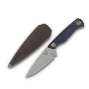 Benchmade Dacian Pocket Fixed Blade Knife 3.54" CPM-MagnaCut Satin Spear Point Blade, Blue Denim Micarta Handles, Russet Brown Molded IWB Sheath