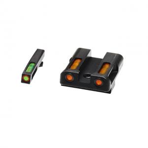 HiViz Litewave H3 Tritium/Litepipe Sight Set, Glock 9mm, S&W .40, Sig .357, Black, Green/Orange Litepipes w/ Orange Front Ring, GLN625