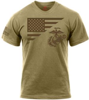 Rothco US Flag / USMC Eagle / Globe & Anchor T Shirt - Mens, Coyote Brown, Small, 54280-CoyoteBrown-S