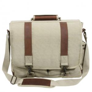 Rothco Vintage Canvas Pathfinder Laptop Bag With Leather Accents, Khaki, 9691-Khaki