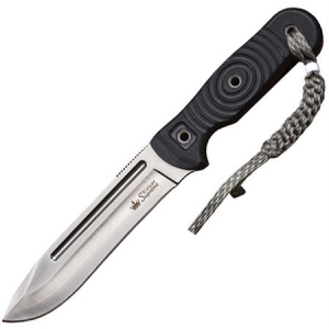 Kizer Cutlery 0020 Maximus Fixed Slight False Edge Top Blade Knife with 3D Textured Black G-10 Handles
