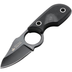 Kizer Cutlery 0091 Amigo X Neck Fixed Black Tini Finish Blade Knife with Black G-10 Red Trim Handles