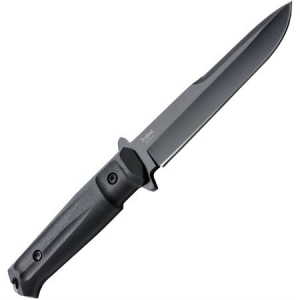 Kizylar Knives 0215 Trident Tactical Fixed Black Titanium Finish Blade Knife with Black Kraton Handles