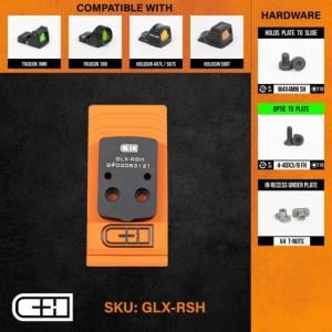C&H Precision Weapons V4 MIL/LEO Adapter Plate, Glock 43X/48 MOS, Trijicon RMRcc Trijicon RMR/SRO, Holosun 407c/507c /508T, Black, GLX-RSH