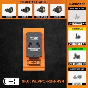 C&H Precision Weapons Walther PPQ , Q4, Q5 Adapter Plate, Trijicon RMR/SRO, Holosun, 407C, 507C,508C, 508T w/ Integrated Rear Sight, Black, WLPPQ-RSH-RSR