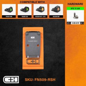 C&H Precision Weapons FN 509 Adapter Plate, Trijicon RMR/SRO, Holosun, 407C, 507C,508C, 508T, Black, FN509-RSH