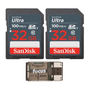 SanDisk 32GB Ultra SDHC UHS-I Memory Card (2-Pack) with USB 2.0 Card Reader Bundle in Black
