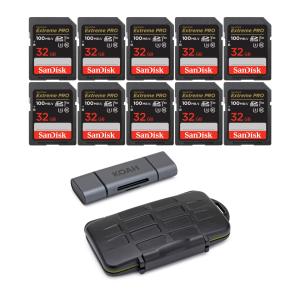 SanDisk 32GB Extreme Pro SDHC and SDXC UHS-I Memory Card (10-Pack) with Card Reader and Storage Case in Black