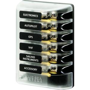 Blue Sea Systems 5018 ST Glass Fuse Block w/out Negative Bus - 6 Circuit, 5018