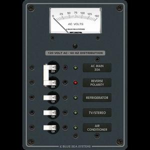 Blue Sea Systems Std AC 120V 30A Main, 3-15A, Anlg Meter, Black, 8043