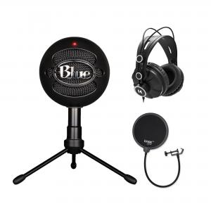 Blue Microphones Snowball iCE Microphone (Black) with Headphones and Pop Filter Bundle