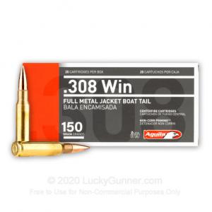 308 - 150 Grain FMJBT - Aguila - 500 Rounds