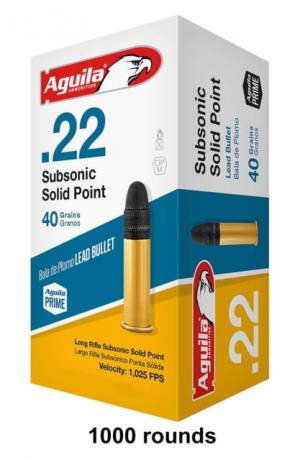 Aguila Ammunition .22 Long Rifle 40gr. Lead Subsonic Solid Point Rimfire Ammunition, 1000 Rounds, 1B220269-CS