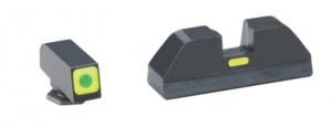 Ameriglo T-CAP Tritium Sight Set Glock 17/19/22 Green Front With Lumi-Lime Square Outline Green Rear Horizontal Line