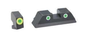 Ameriglo Tritium Front/Rear Combo Sights Green Dot White Outline Rear And Green Dot LumiLime Outline Front For Glock 42