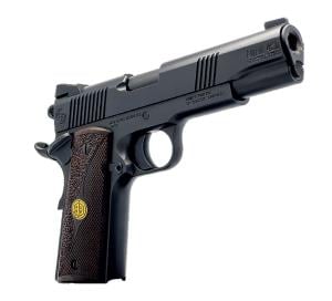 Dickinson LLC DKSN9BB 1911 Adam Full Size Frame 9MM 8+1 4.37" Black Button Rifled Barrel, Matte Black Serrated Aluminum Slide, Black Steel Frame, Wood Grips