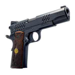 Dickinson LLC DKSN9BM 1911 Adam Full Size Frame 45 ACP 8+1 4.37” Matte Black Button Rifled Barrel, Matte Black Serrated Aluminum Slide, Matte Black Steel Frame, Wood Grips