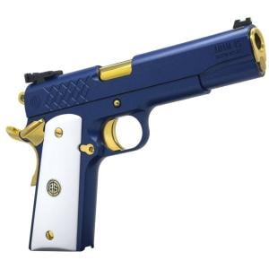Dickinson LLC DKSN45SM Adam 1911 Sapphire Full Size 45 ACP 8+1 5” Gold Barrel, Blue Sapphire Steel Slide &amp; Frame w/Beavertail White Grip