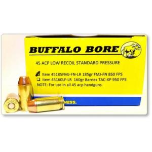 Buffalo Bore Low Recoil .45 ACP Ammunition 20 Rounds FMJ-FN 185 Grain 45-185FMJ-FN-LR/20