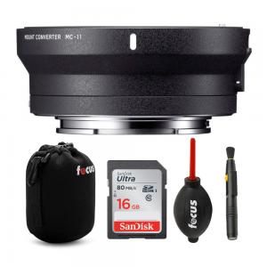 Sigma MC-11 Lens Mount Converter (Canon EF to Sony E-Mount) with 16GB SD Card and Accessory Bundle