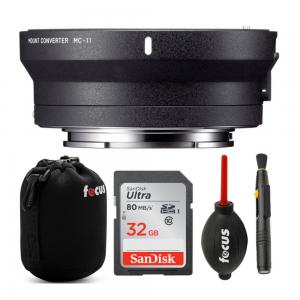 Sigma MC-11 Lens Mount Converter (Canon EF to Sony E-Mount) with 32GB SD Card and Accessory Bundle