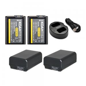 Koah PRO Rechargeable 1300mAh Battery (2-Pack) and Dual Charger for Sony NP-FW50