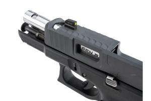 Zaffiri Precision ZPS.B, Glock 19 Gen 5 Complete Upper Kit, 9MM, Optics Ready Slide, RMR Footprint, G19 Barrel, Titanium Nitride Gold Finish, Chunk Ported, HD Fiber Sights, Cerakote Finish, Armor Black