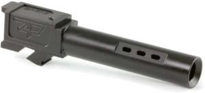 Zaffiri Precision Flush and Crown Ported Pistol Barrel, Glock 19 Gen 1-4 ZPS.P and ZPS.4 Slide, 9mm, 1/10 Twist, 416R Stainless Steel, Black Nitride, ZpBarG19PortBlk