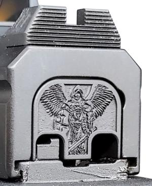 MILSPIN Saint Michael 3D Slide Plate, Glock 1-5/19X ex. G42/G43/G43X/G48, Black Cerakoted Brass, 659629653250