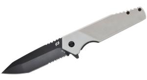 Schrade Delta Class Shudder Assisted Flipper Knife 3.5&quot; AUS-10 Black Tanto Combo Blade Gray G10 Handles