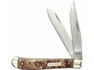 Old Timer Gunstock Trapper Folding Pocket Knife Clip and Spey 7Cr17 High Carbon Stainless Steel Blades - 373202