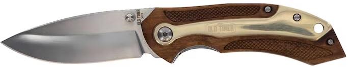 Old Timer 1190129 Assisted Opening Pocket Knife 2.9" Drop Point 7Cr17MoV Satin Blade Ironwood Handle Brown