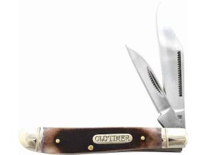 Old Timer Genuine Bone Dog Leg Jack Folding Pocket Knife 2-Blade Pen, Clip Point 9Cr18MoV High Carbon Stainless Steel Sawcut Bone Handle - 412418