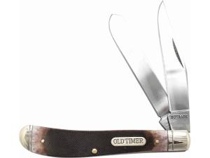 Old Timer Genuine Bone Gunstock Trapper Folding Pocket Knife 2-Blade Clip and Spey Point 9Cr18MoV High Carbon Stainless Steel Old Timer Sawcut ... - 844875