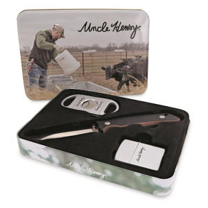 Uncle Henry Fixed Blade Knife with Lighter and Cigar Cutter in Gift Tin