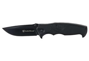 Smith & Wesson EDC Folding Knife & Logo Playing Cards, 3.25in, Stainless Steel Blade, Black Aluminum Handle, 1208869