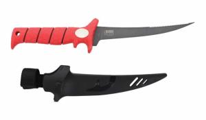 Bubba Tapered Flex Spine Fillet Knife, 7in, Stainless Steel, Serrated, Red Handle, 1213884
