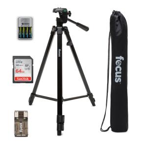 Dolica Focus Camera Travel DSLR Camera Tripod Stand with 64GB SD Card, and Card Reader in Black
