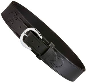 Aker Leather Model B06 2.25inch Leather Lined River Belts, 48 in, Chrome Buckle, Plain, Black, B06-BP-48-CH