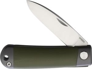 WESN The Henry Slip Joint OD Folding Knife, 2 satin finish 14C28N Sandvik stainless blade, OD green G10 handle, WESN07-3