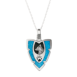 Silver Legends 18'' Sterling Silver Turquoise Arrowhead/Wolf Pendant Necklace