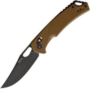 SRM Knives 9201 Ambi Lock Folding Knife, 3.5 black stonewash finish D2 tool steel blade, Brown G10 handle, 9201-GW