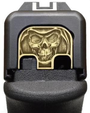 MILSPIN Reaper Skull 3D Slide Plate, Glock 1-5/19X ex. G42/G43/G43X/G48, Brass, 698781684351