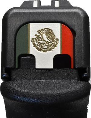 MILSPIN Tri-Color Mexico Flag Slide Back Plate, Fits All Glock Models and Generations 1-5 and 19X, Except the G42, G43, G43X, and G48., Green and Red Cerakote on Brass, 11112y1147
