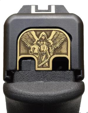 MILSPIN Saint Michael 3D Slide Plate, Glock 1-5/19X ex. G42/G43/G43X/G48, Brass, 698781821923