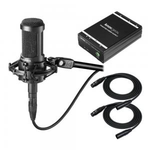 Audio-Technica AT2035 Microphone with Knox Power Supply and Two XLR Cables Bundle