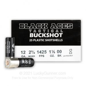 12 Gauge - 2-3/4" 1-1/5oz. 00 Buckshot - Black Aces Tactical - 250 Rounds