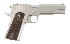 Tisas Arms 10100562 1911 A1 Stakeout 9mm Luger 38 Super 5" Stainless Steel Barrel, Nickel Carbon Steel Serrated Slide &amp; Frame w/Beavertail, Walnut Grip