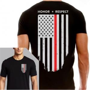 Thin Blue Line Flag - Honor & Respect T-Shirt - Mens, 3XL, Thin Red Line, TRL-BLACK-XXXL